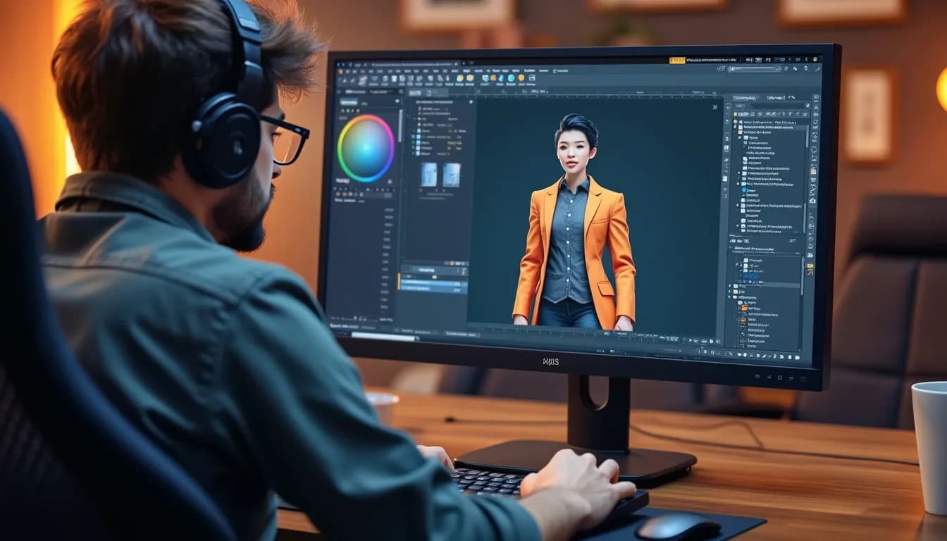 Designer creating a character on screen